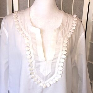 J. Crew White Cotton Pullover Tunic Top, In Excellent Almost New Condition, L